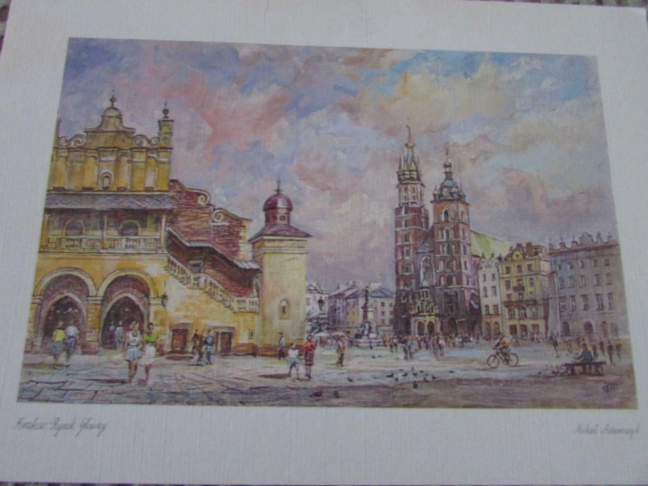 rysunek kartka pocztówka obraz Kraków 21x16 sukiennice  Mariacki