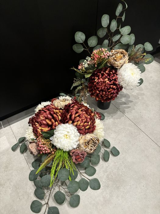 Komplet wiazanka na grob cmentarz chryzantemy pomarancz