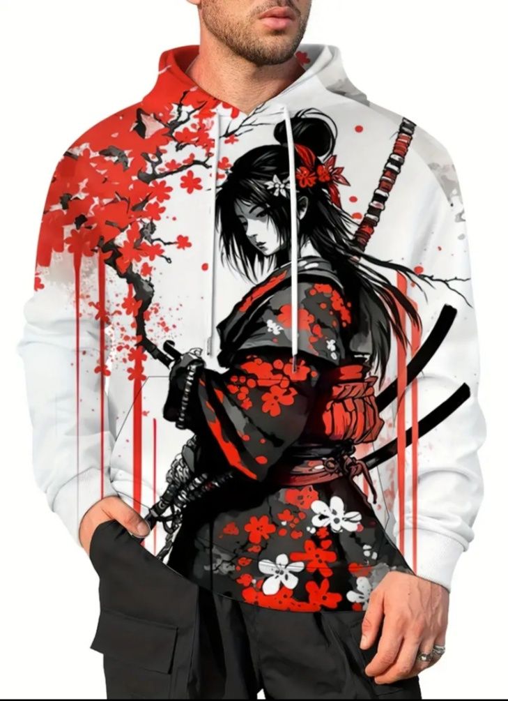Anime Hoodie Sakura Blossom Samurai.