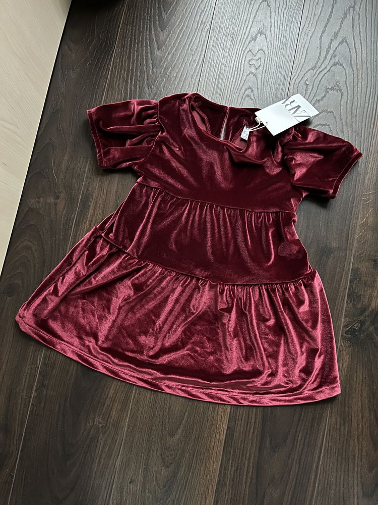 Bordowa czerwona sukienka welurowa Zara 2-3lata/98cm