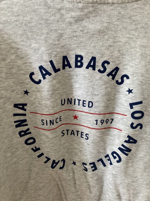 Krótka szara bluza z kapturem i nadrukiem Calabasas H&M