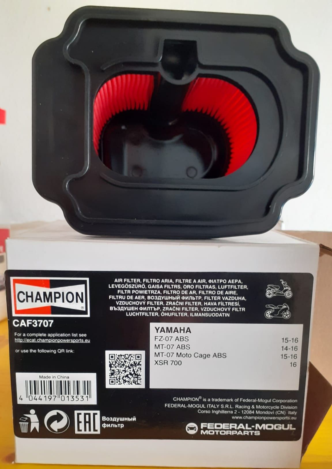 Filtro de ar Champion e linha branca Yamaha MT-07 TRACER XSR TÉNÉRÉ T7