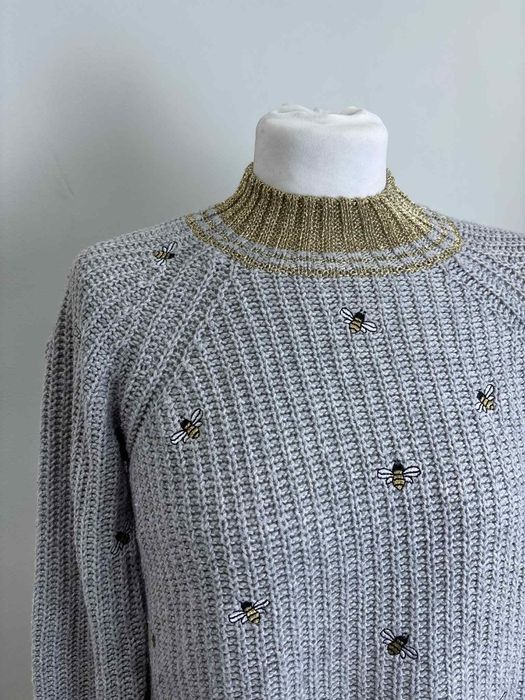 Ciepły szary sweter damski S 36 pszczółki