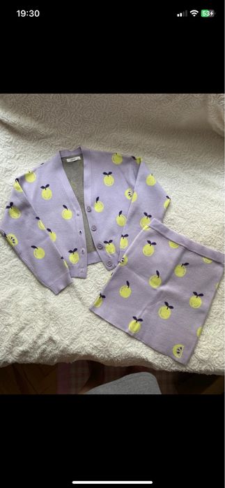 Zestaw komplet sweterek spódnica reserved fioletowy żółty 146 cm