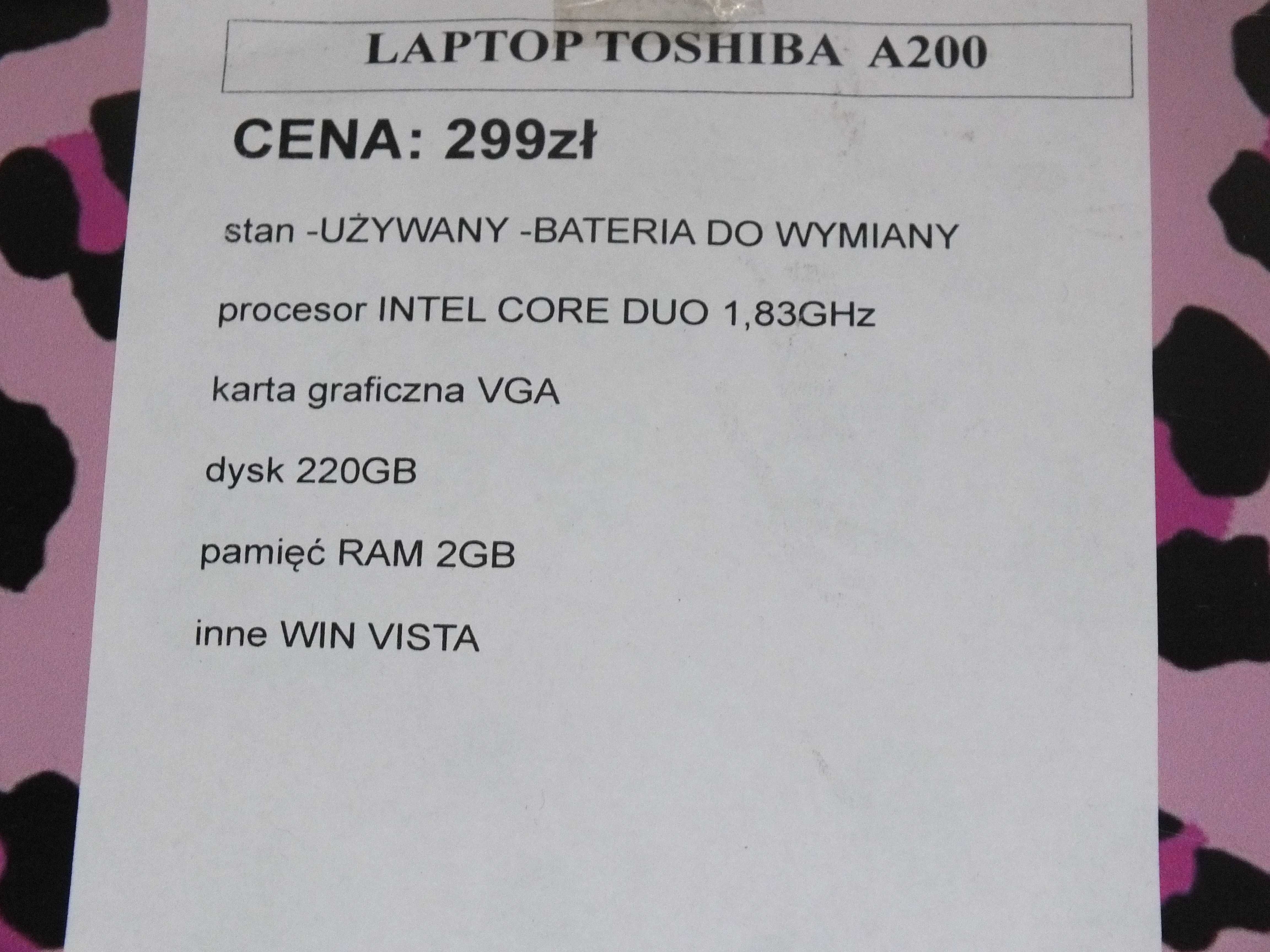 **Laptop Toshiba A200 -Stówka Grudziądz**