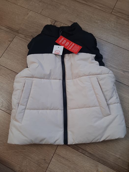 Kamizelka bezrękawnik 134 128 czarny beżowy