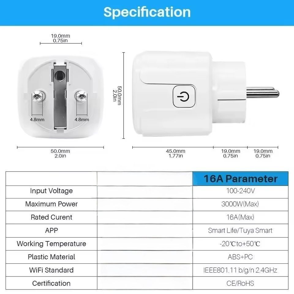 Inteligentne gniazdo Tuya WiFi 16A