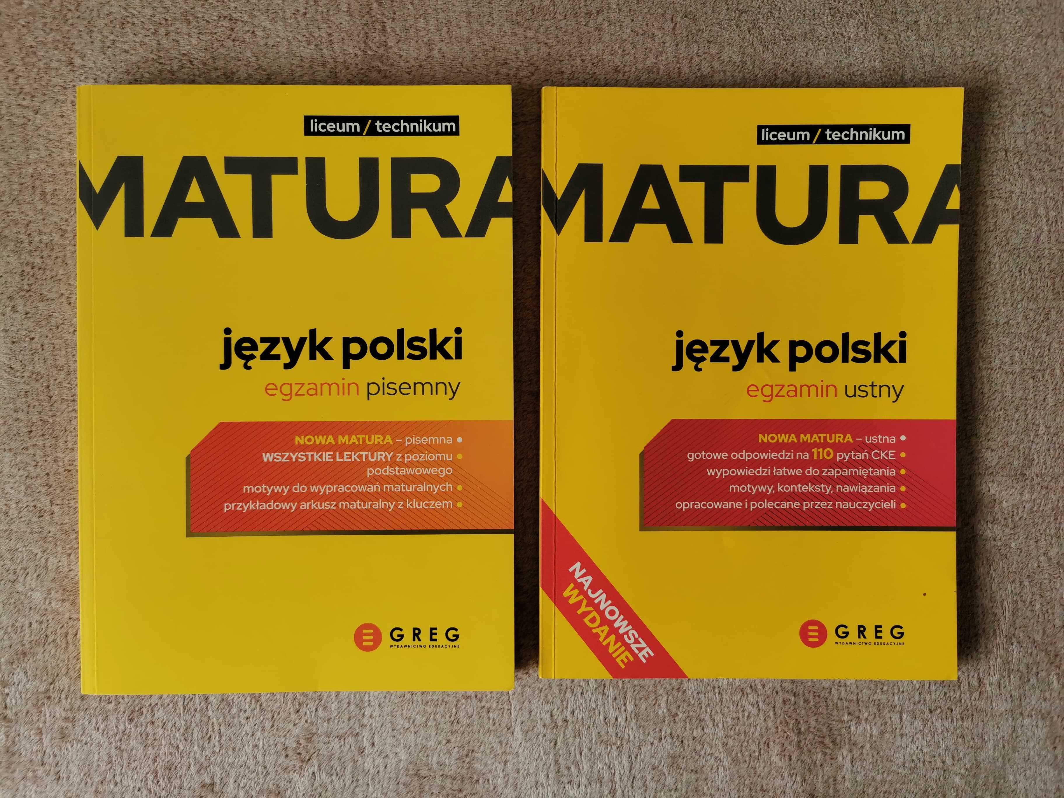 Zestaw dwóch repetytoriów maturalnych GREG do Języka polskiego.