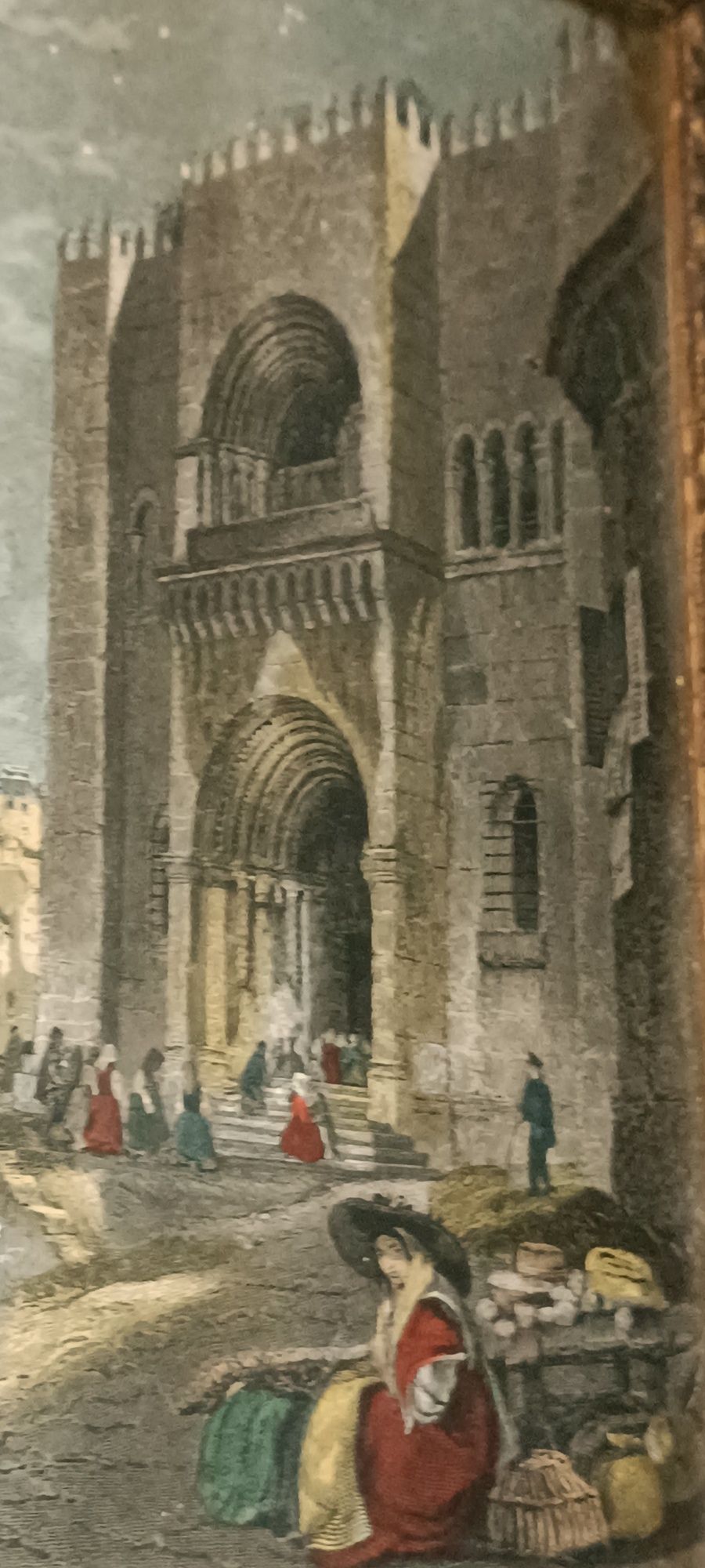 Antigo quadro com gravura Sé Velha, catedral de Coimbra