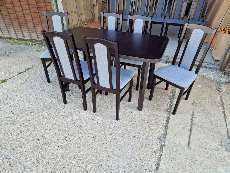 Nowe: Stół 80x140/180 + 6 krzeseł, wenge + szary, dostawa PL