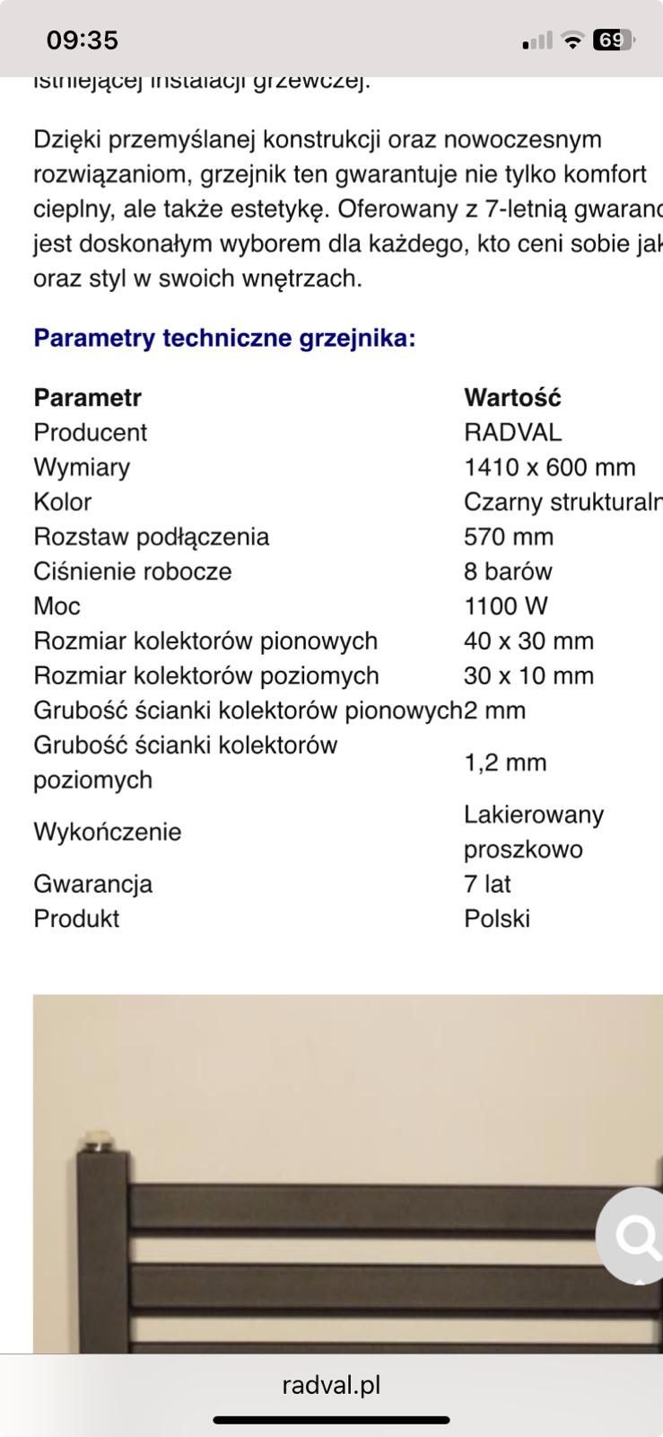 Grzejnik łazienkowy czarny mat
