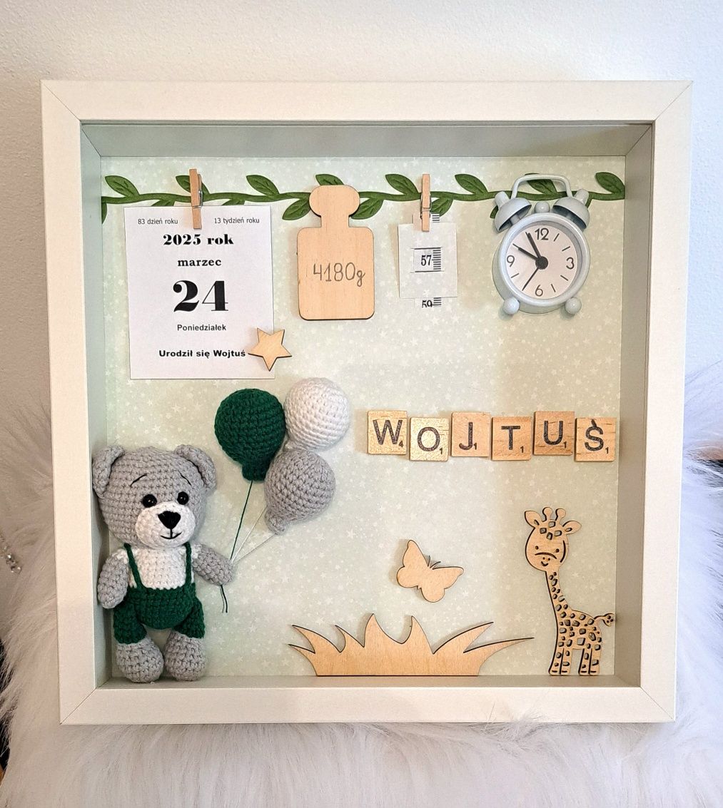 Metryczka, ramka urodzinowa, narodziny prezent handmade