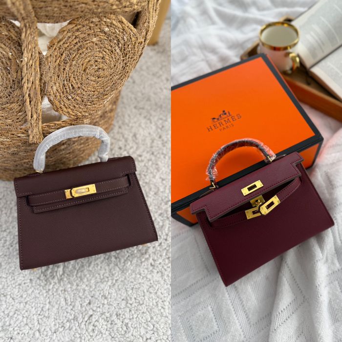 Сумка Hermes Kelly шкіра | шоколадна та бургунді | золота фурнітура