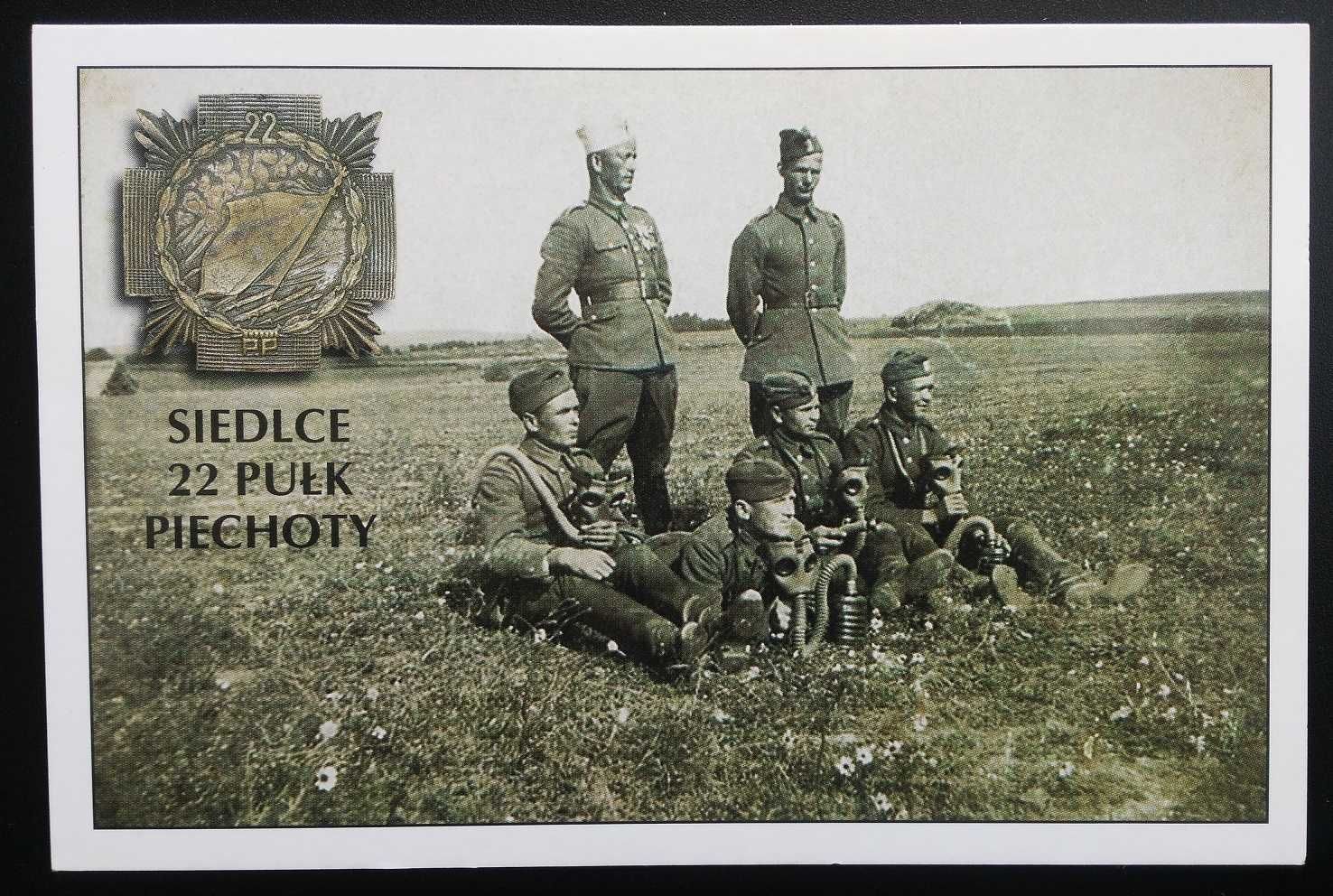 Pocztówka Odznaka 22. Pułk Piechoty Siedlce 1939 r. reprint