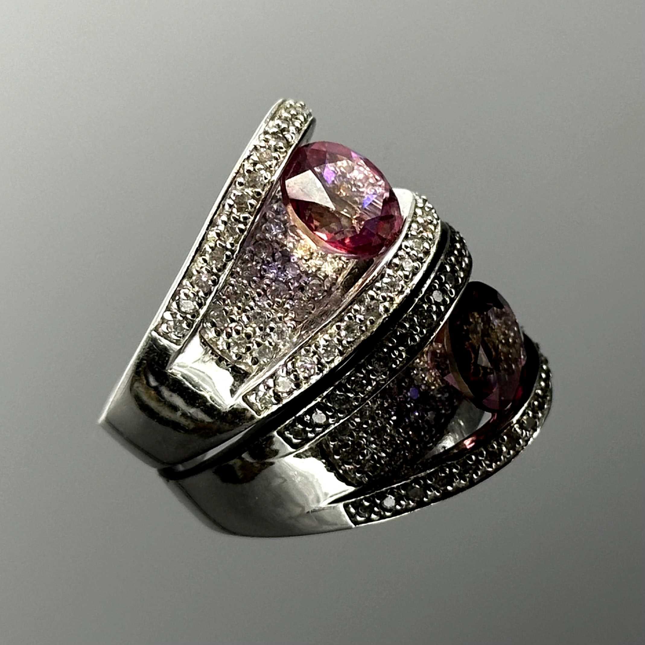 Srebro - Srebrny pierścionek z Cyrkoniami i Różowym Turmalinem