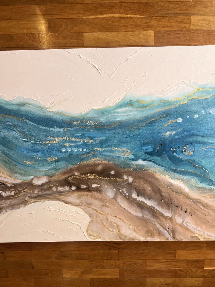 Quadro 150x90 azul, castanho e dourado