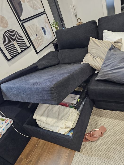 Sofá 3 lugares chaise long c arrumação
