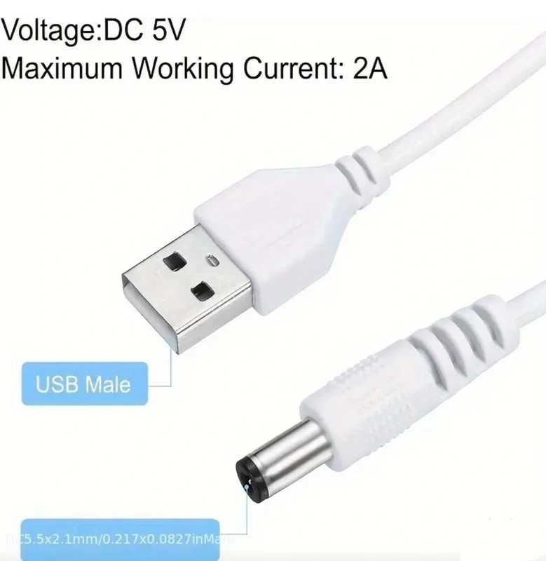 Cabo de Alimentação USB para DC 5.5 X 2.1mm