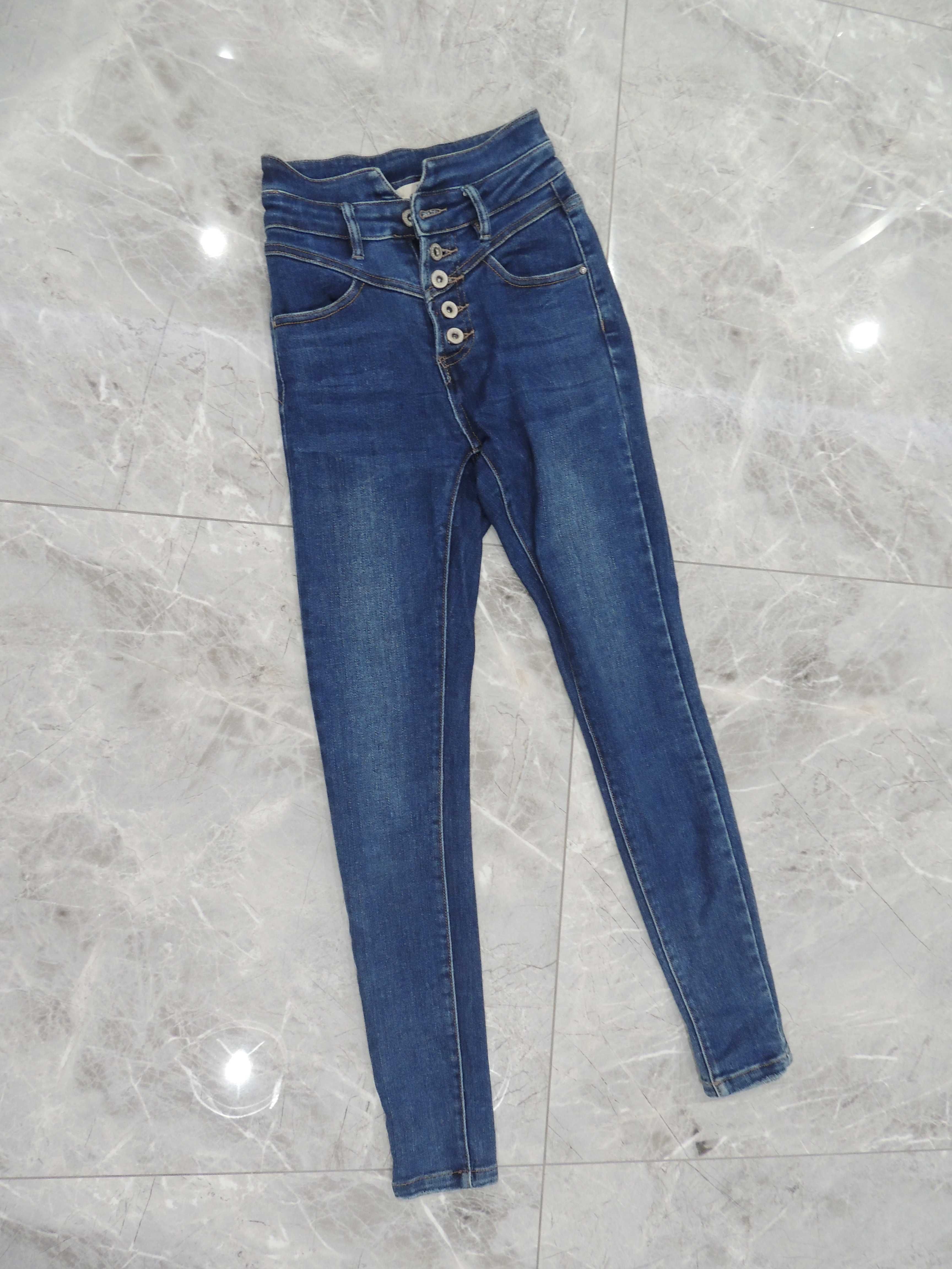 wysoki stan jeansowe spodnie damskie z guzikami xs 34