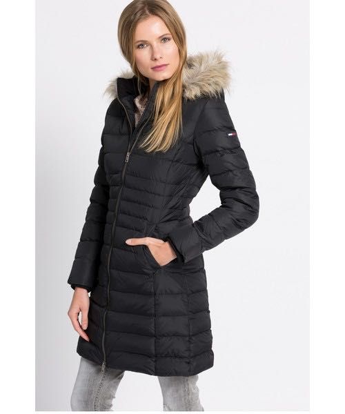 Женский черный удлиненный пуховик Tommy Hilfiger