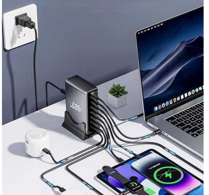 Szybka ładowarka 320W GaN 4X USB-A  4X USB-C polska wtyczka 230V