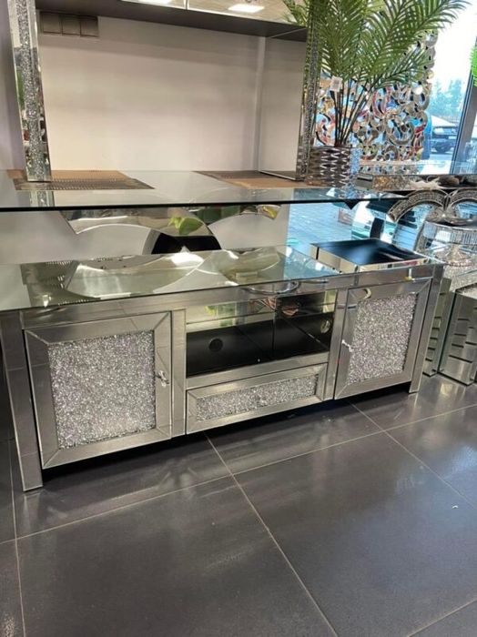 Nowoczesna szafka RTV komoda lustrzana pod telewizor glamour premium