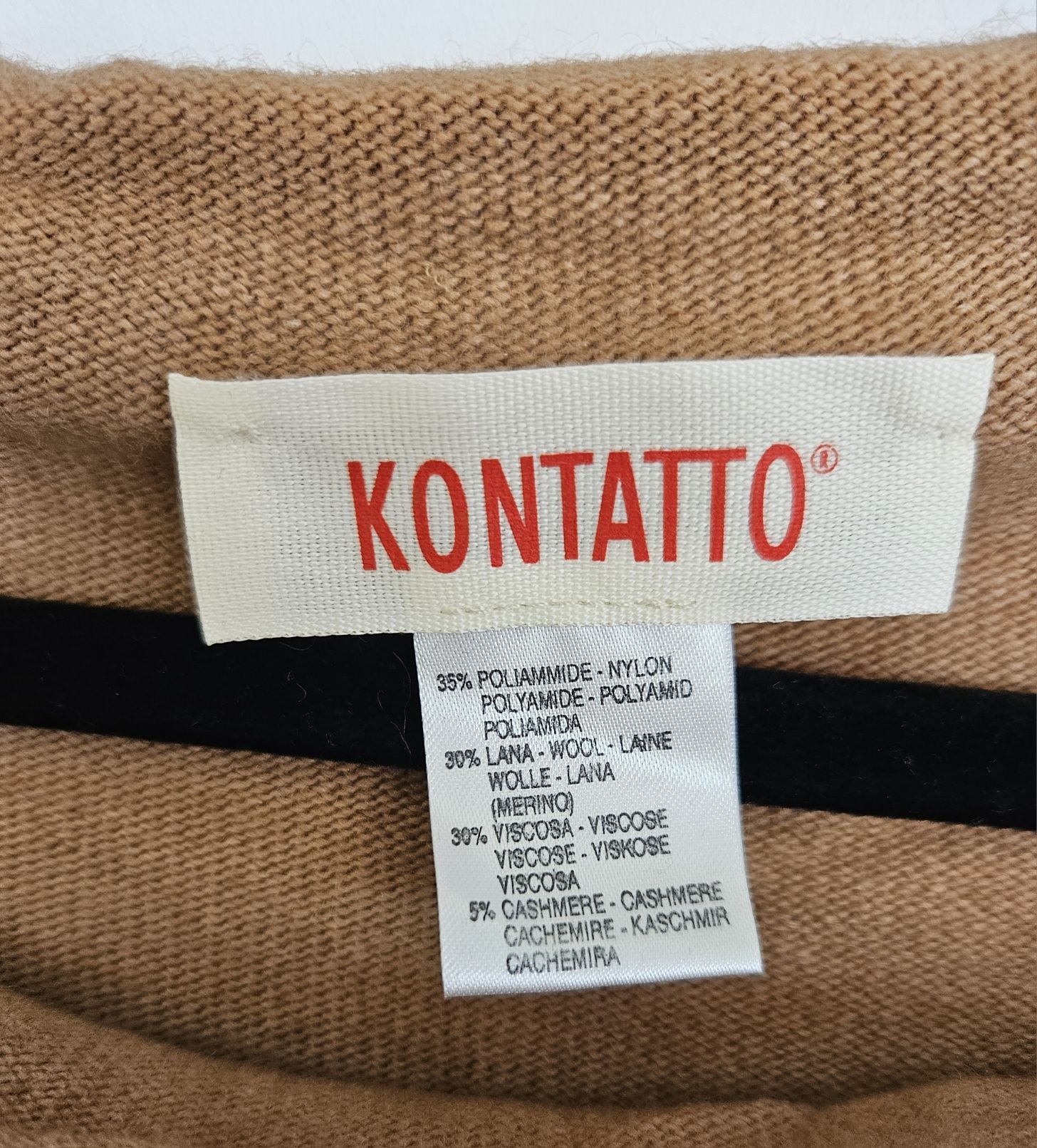 Beżowa karmelowa sukienka Kontatto wełna kaszmir