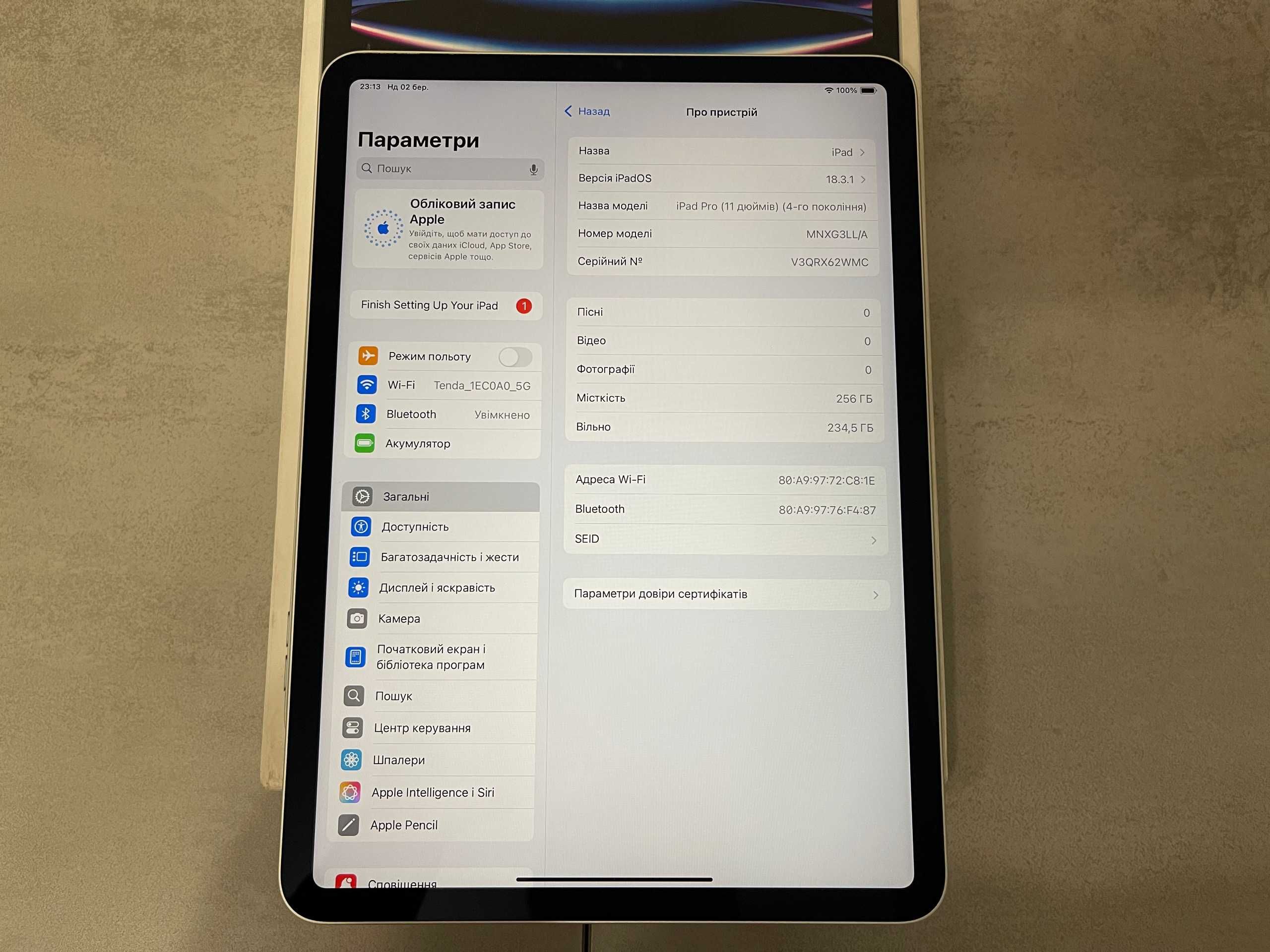 Apple iPad Pro A2759, MNXG3LL/A, 4th Gen 2022, 11", Apple M2 8GB 256GB