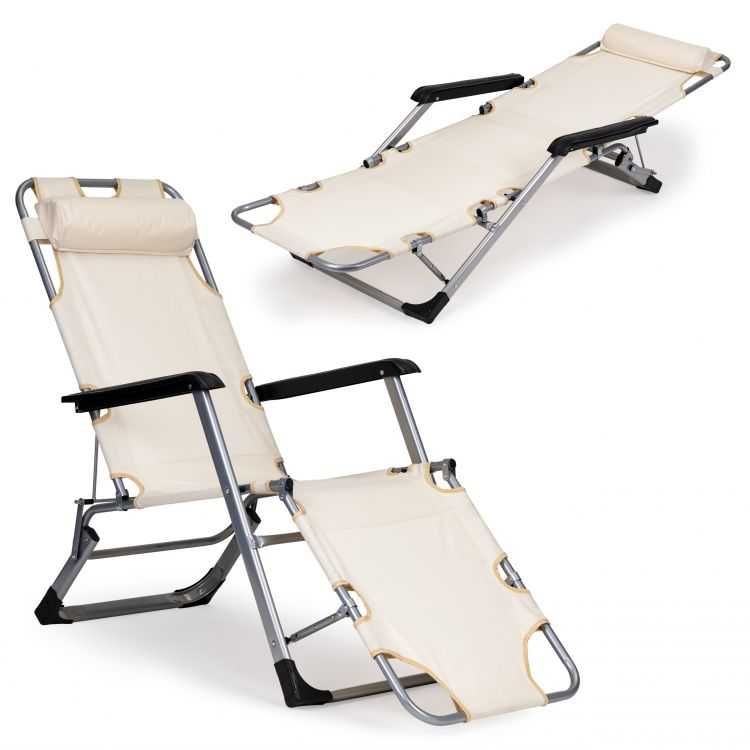 Fotel ogrodowy 2w1 Leżak składany Leżanka łóżko polowe MOCNY do 150 kg