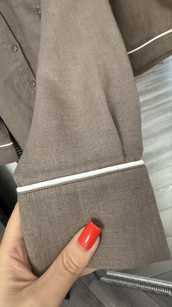 Льняной костюм рубашка с шортами hermes