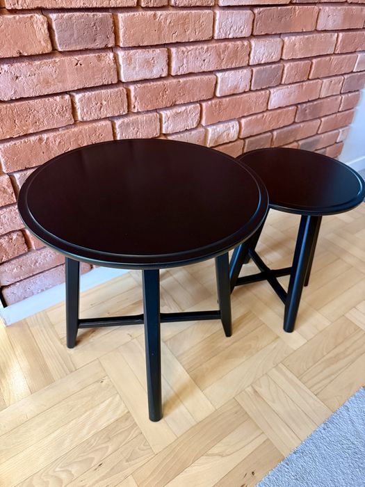 Dwa drewniane stoliki kawowe czarne IKEA KRAGSTA stan bardzo dobry
