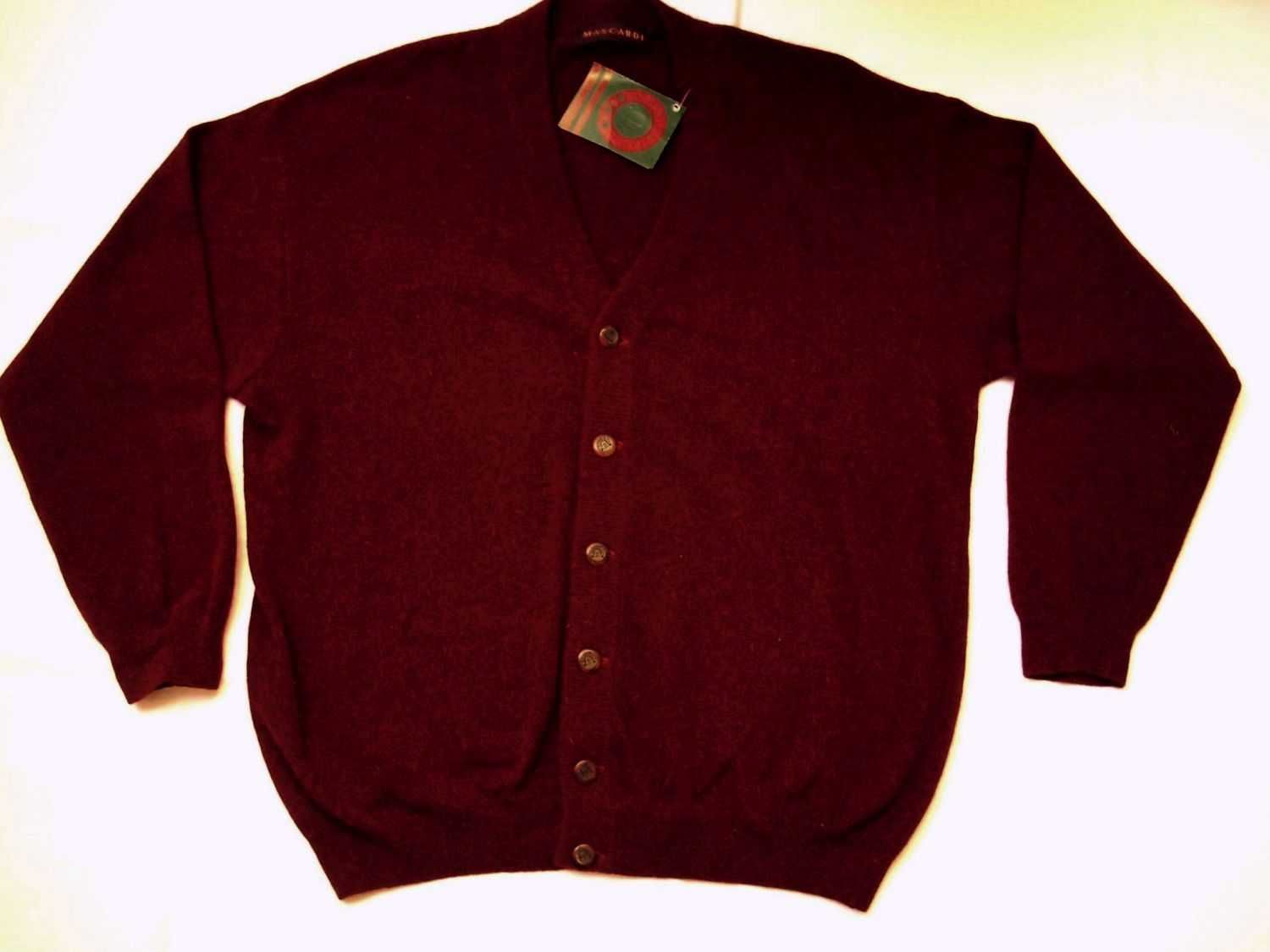 Męski sweter wełna angora bordowy Nowy L XL