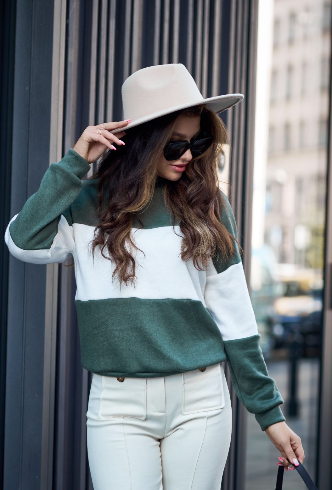 Damski sweter półgolf zielono biały r. S , M , L , XL