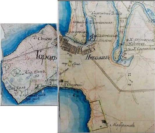Карта ПГМ Херсонского уезда, Николаев (нач. 19 в.). Четыре квадрата.