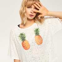 H&M Tshirt Biały Ananas Oversize