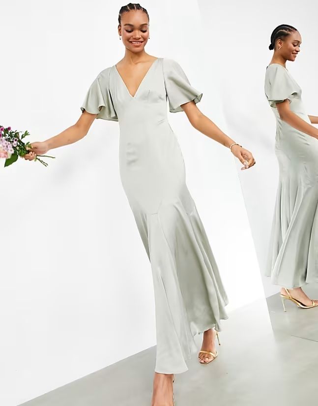Asos Edition 36 S Sukienka Maxi Satynowa Sage Green J26693