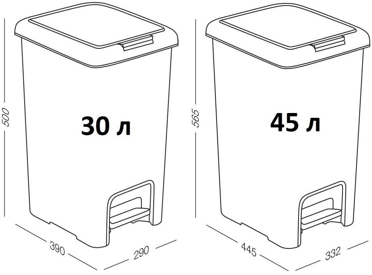 Ведро мусорное с крышкой и педалью 3 цвета 10л 20л 30л 45л Пластик