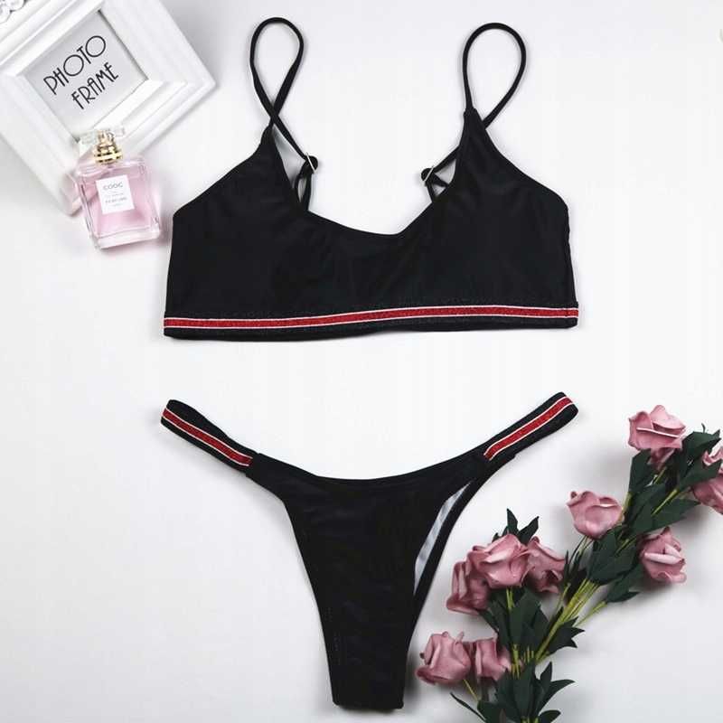 Nowe czarne czerwone bikini kostium kąpielowy strój dwuczęściowy M