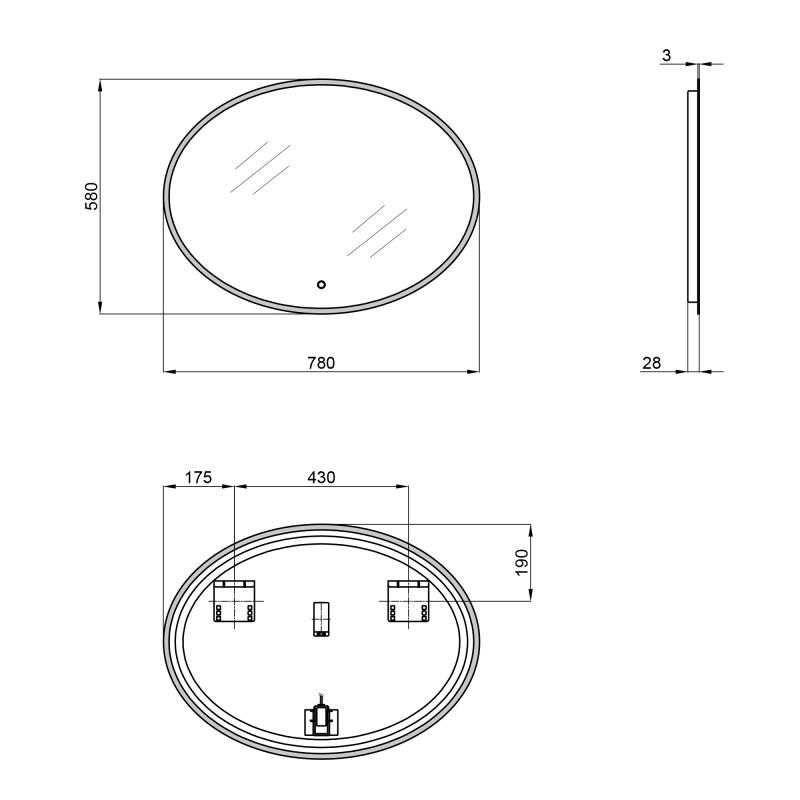 Зеркало Virgo овальное, LED touch switch,780х580 мм Qtap, светодиодное