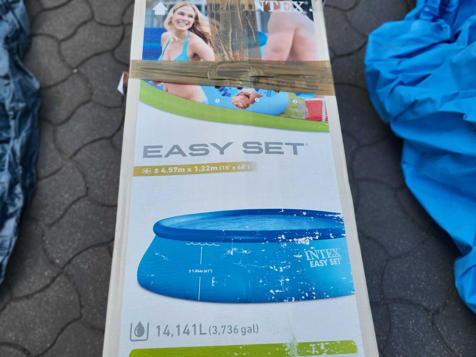 Basen rozporowy dmuchany wygodny ogrodowy 457x122cm Intex z pokrywą