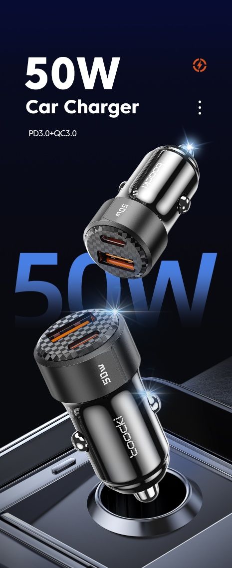 Зарядний пристрій автомобільний type-c, 50w
