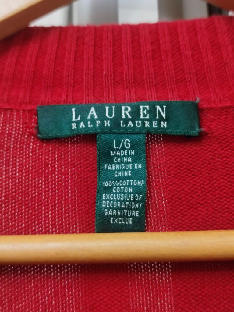 Sweter damski Ralph Lauren L bawełna bawełniany czerwony classic retro