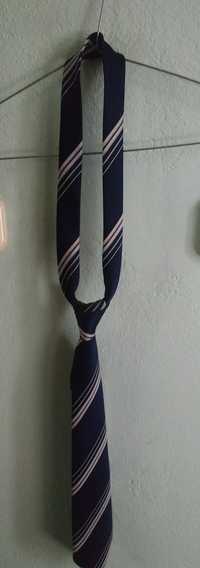 Elegancki granatowy krawat w białe prążki z lat 80-tych