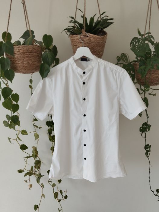 Biała, letnia koszula męska, krótki rękaw, czarne guziki r. A ASOS