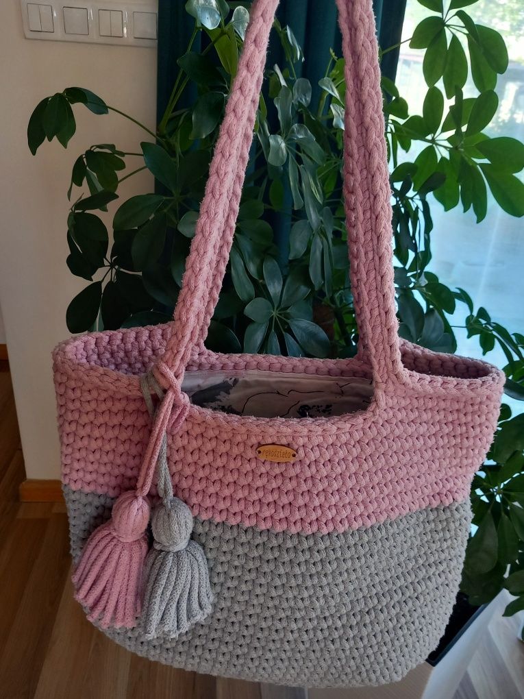Handmade duża letnia torba ze sznurka