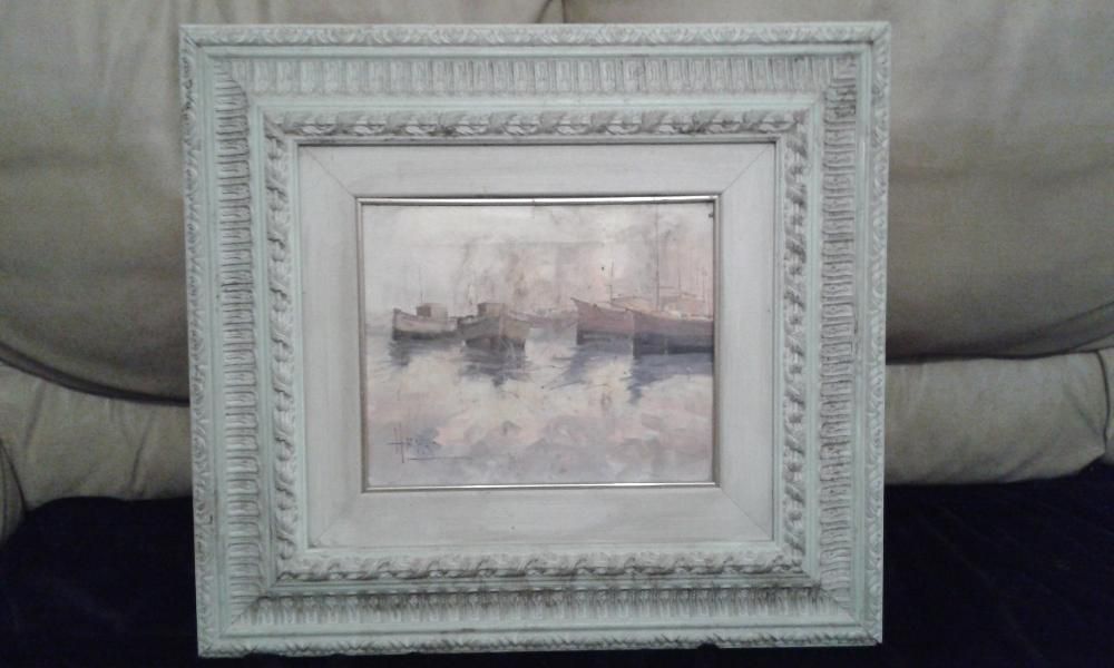 Quadro a óleo original assinado (cena de porto)