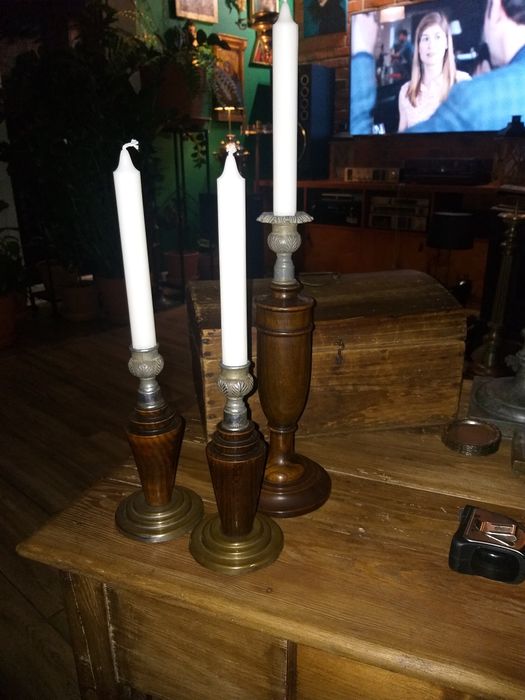 Świeczniki metal plus drewno