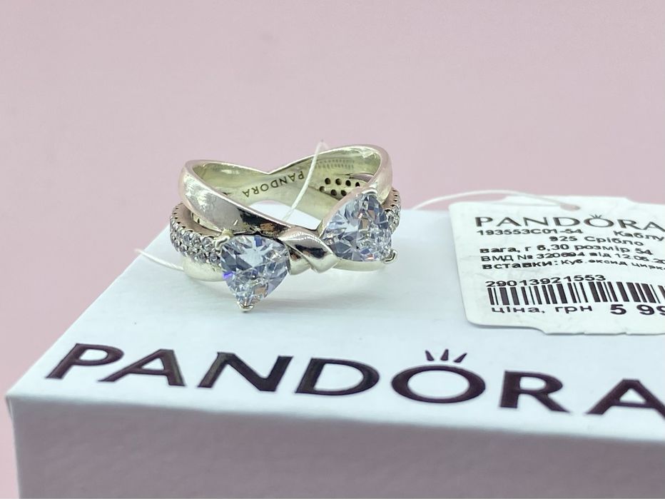 Оригінальна срібна каблучка Pandora «Іскристий бант» Бірка/пломба