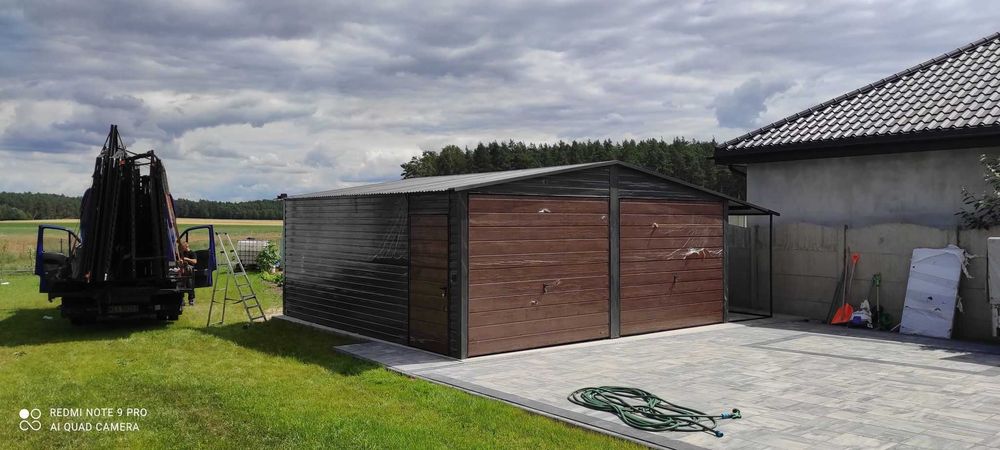 Garaż blaszany 6x5,80 plus 2m wiaty drewnopodobny złoty dąb,orzech