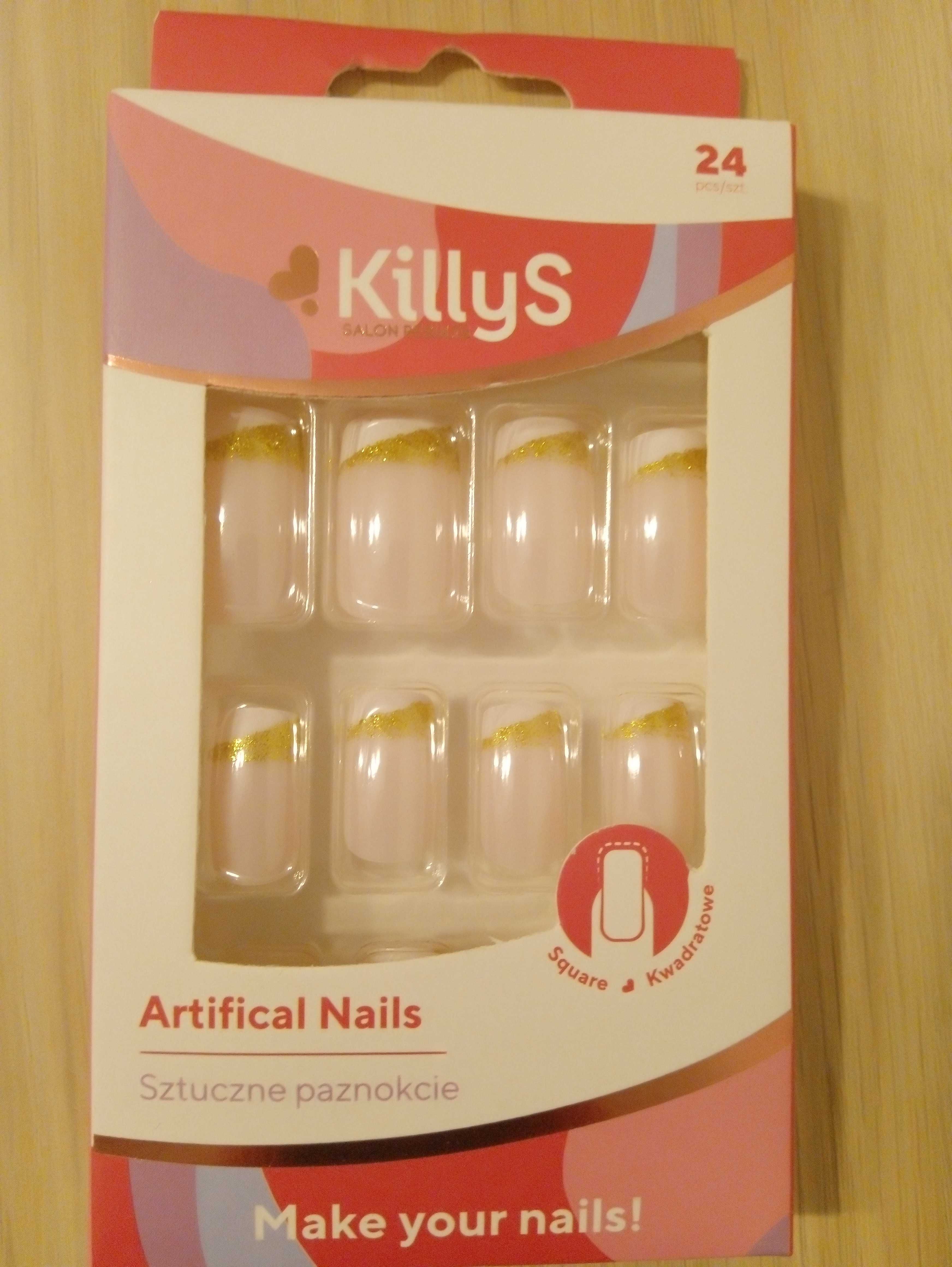 Sztuczne paznokcie kwadratowe Killys 24 szt. jasnoróżowe z pyłem